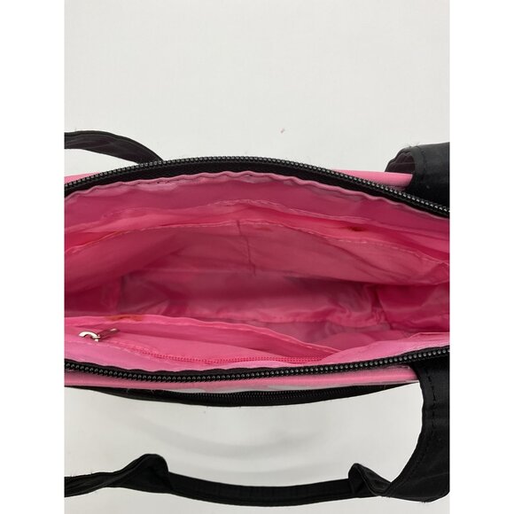 Disney Minnie Mouse Pink & Black Polka Dot Tote Bag Zipper Closure Side Pockets - Picture 5 of 7